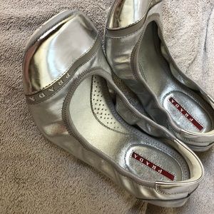 Prada silver ballet flats